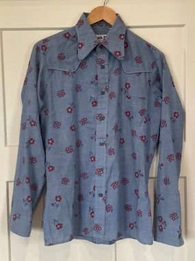 Vintage Mach 2 Western Button Up by The Arrow Company Blue w/ Red Flowers